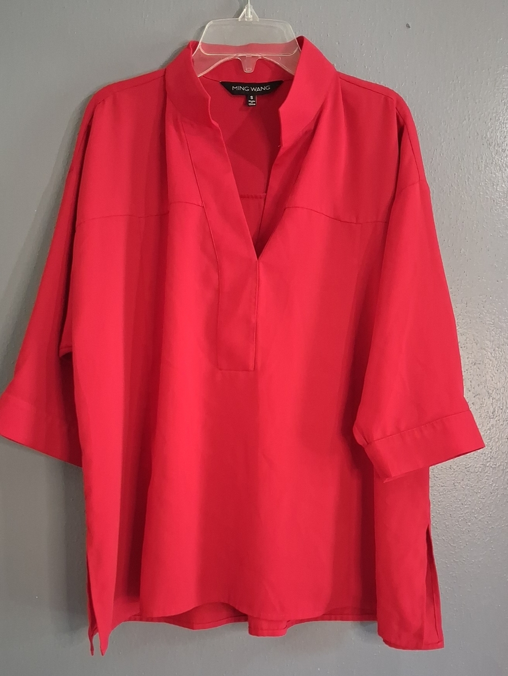 Ming Wang Vibrant Red Split-Neck Tunic Top